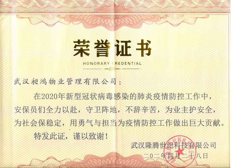 武汉隆腾世纪科技有限公司荣誉证书